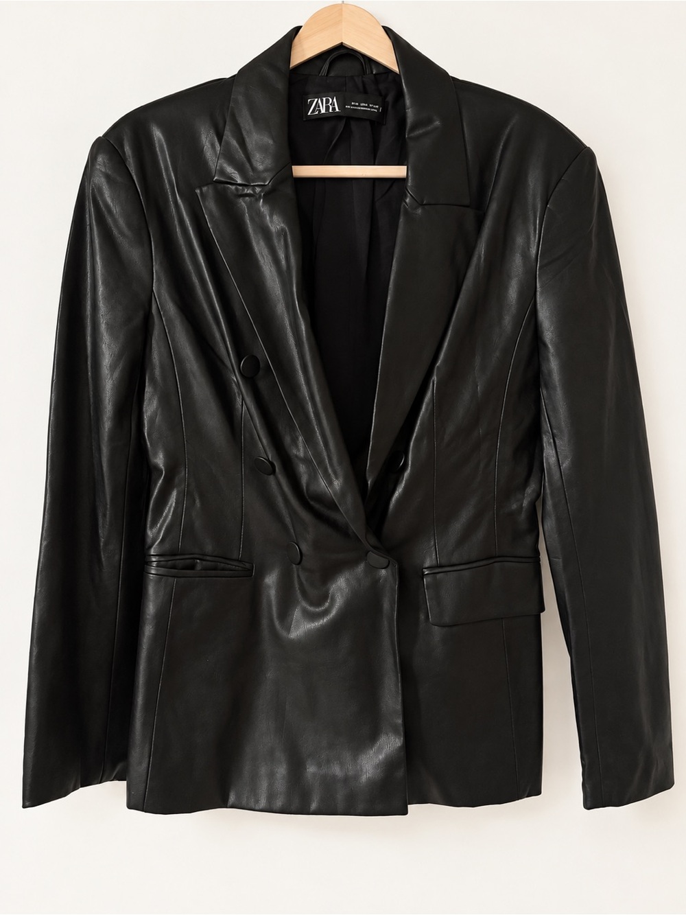 Zara Black Faux Leather Double-Breasted Blazer